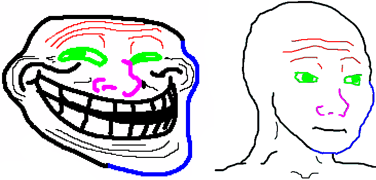 The similarities between Trollface and Wojak.